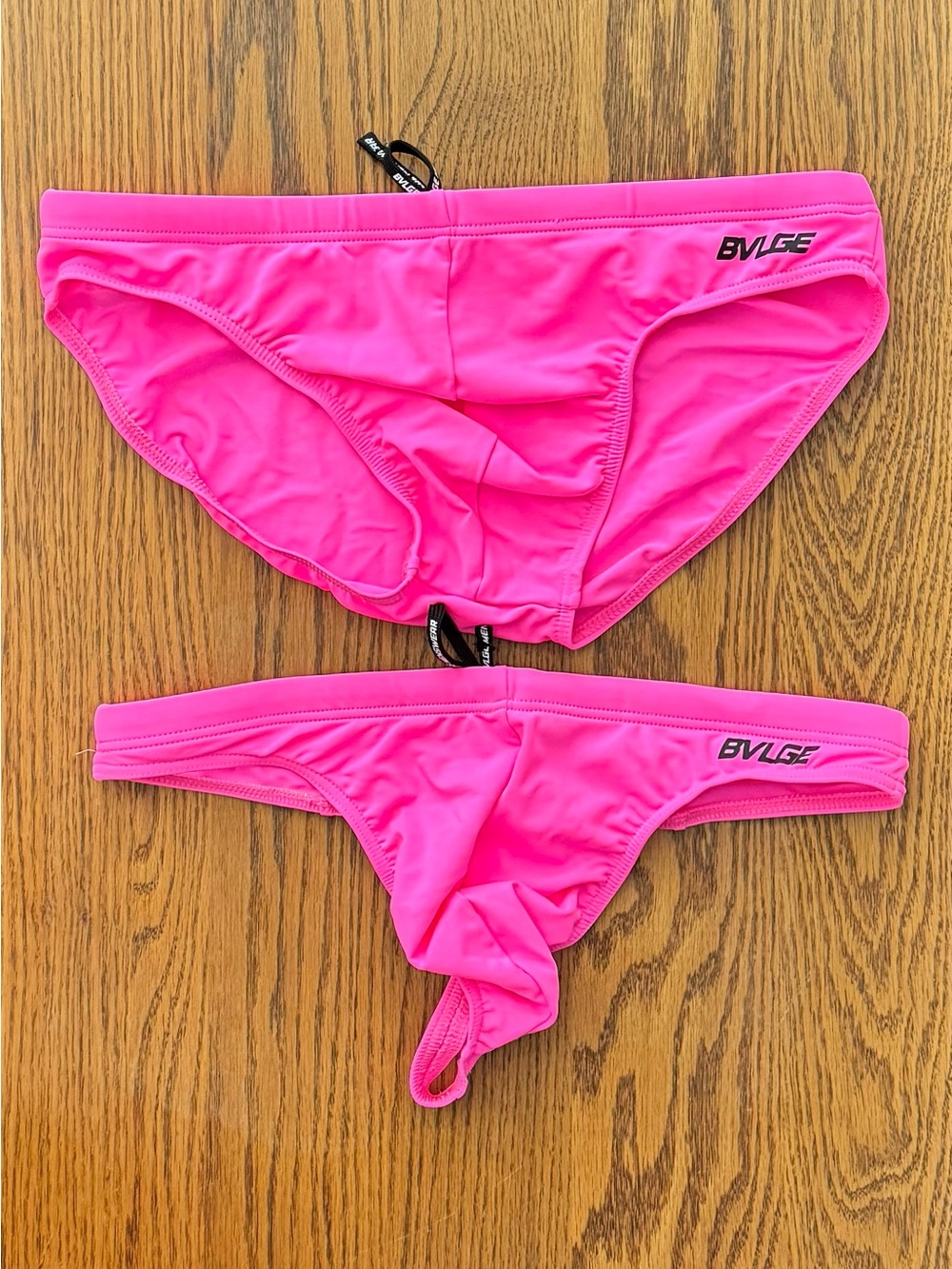 Men’s BVLGE Swimwear Neon Pink Swim Brief and Swim Thong Bundle (M)